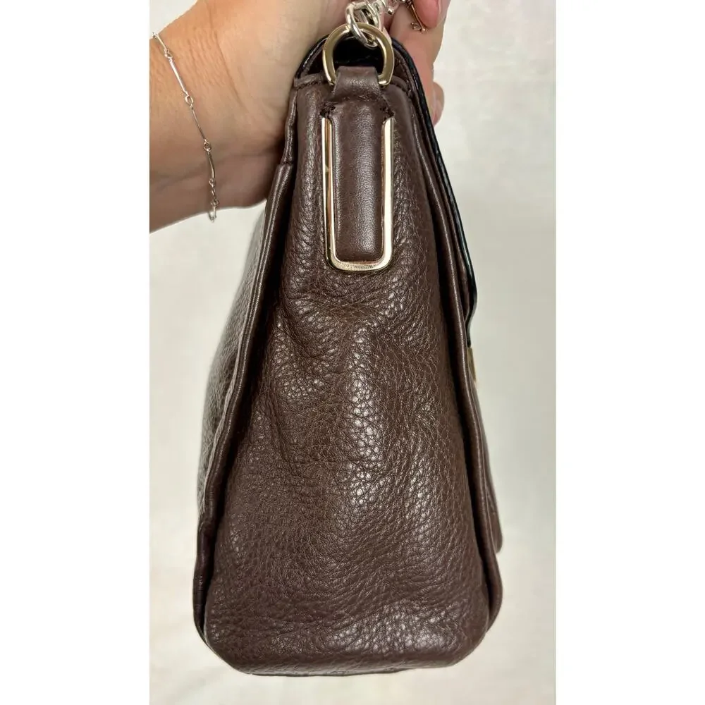 Coach Madison Sadie Flap Satchel in Brown Pebble Leather With Charm